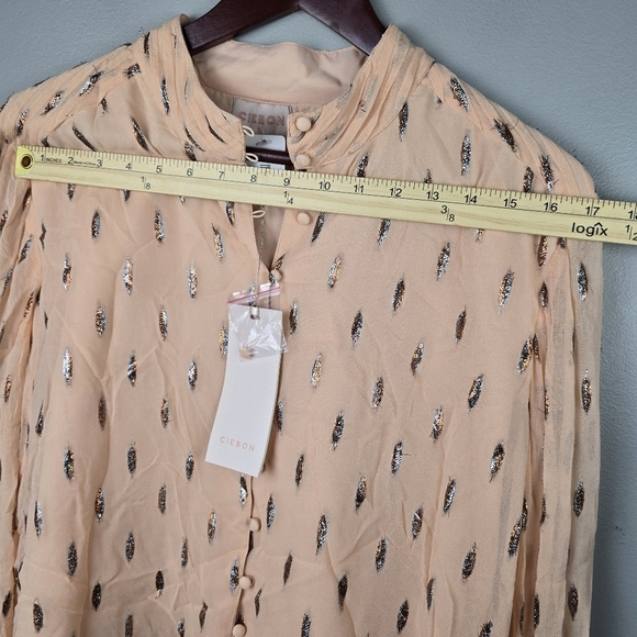 CIEBON Farah Top Button-up Slight Crop Peach Metallic All Over Print Women Sz S‎ - Picture 7 of 12